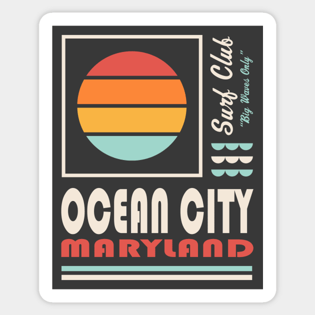 Ocean City Maryland Retro Vintage Sunset Sticker by PodDesignShop